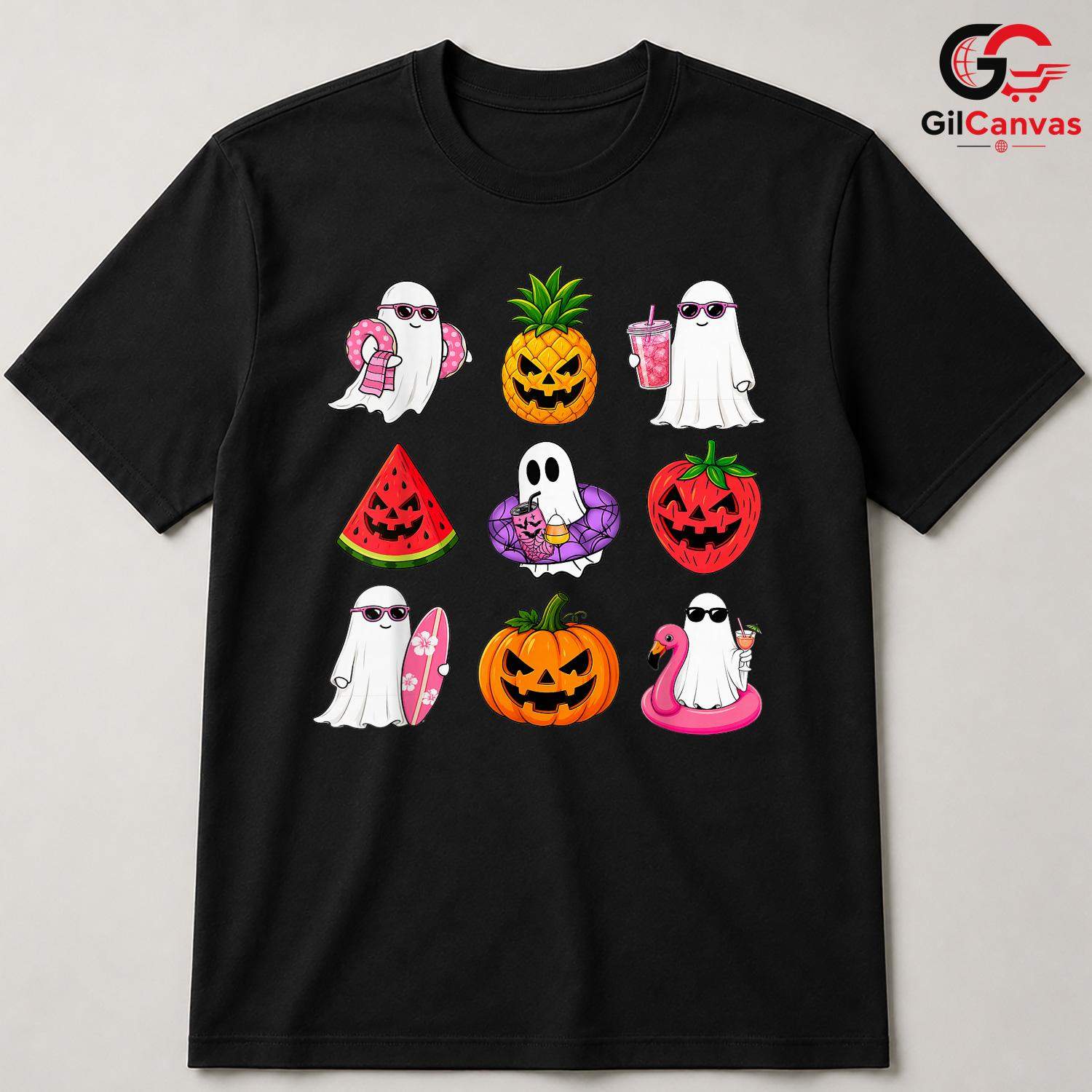 Spooky Summer Ghosts Beach T-Shirt Unisex Funny Halloween Vacation Gift Idea