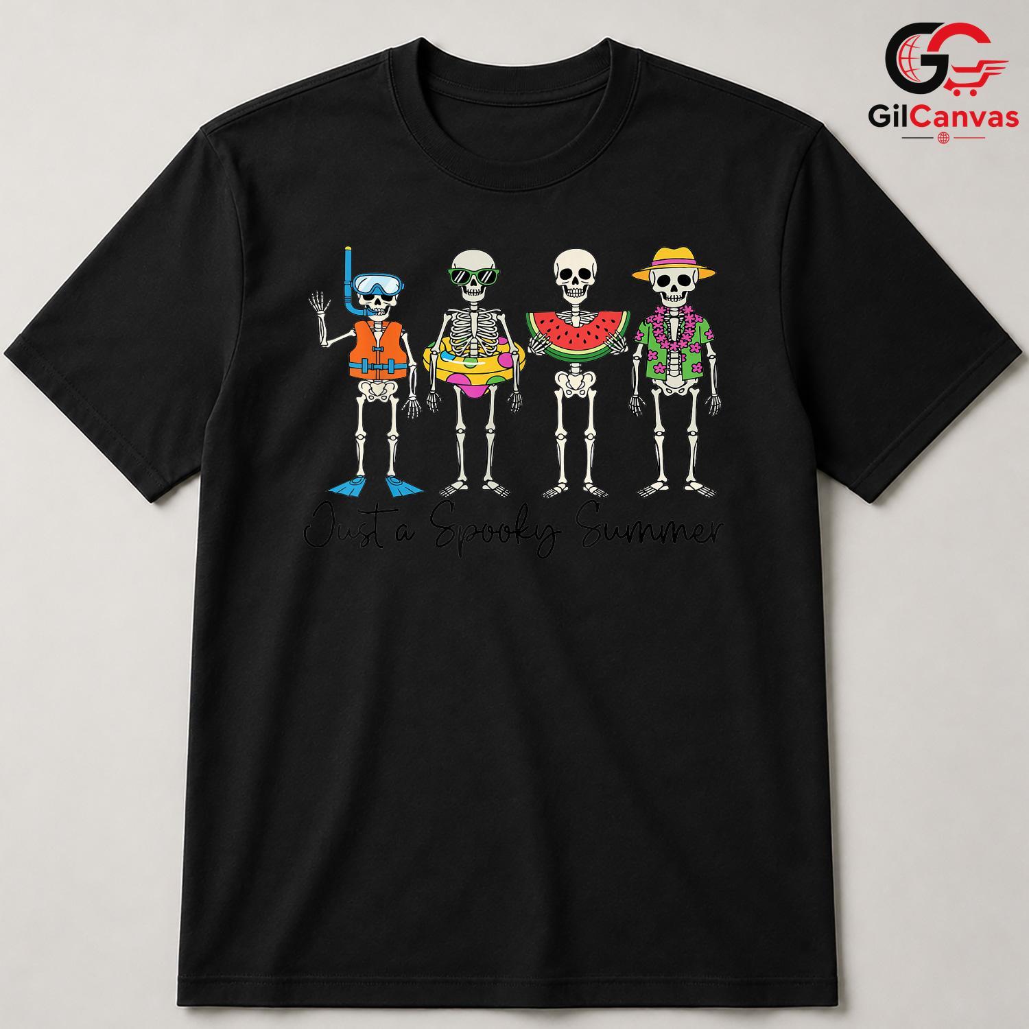 Spooky Summer Skeletons Tee Shirt Unisex Funny Tropical Beach Vacation Gift