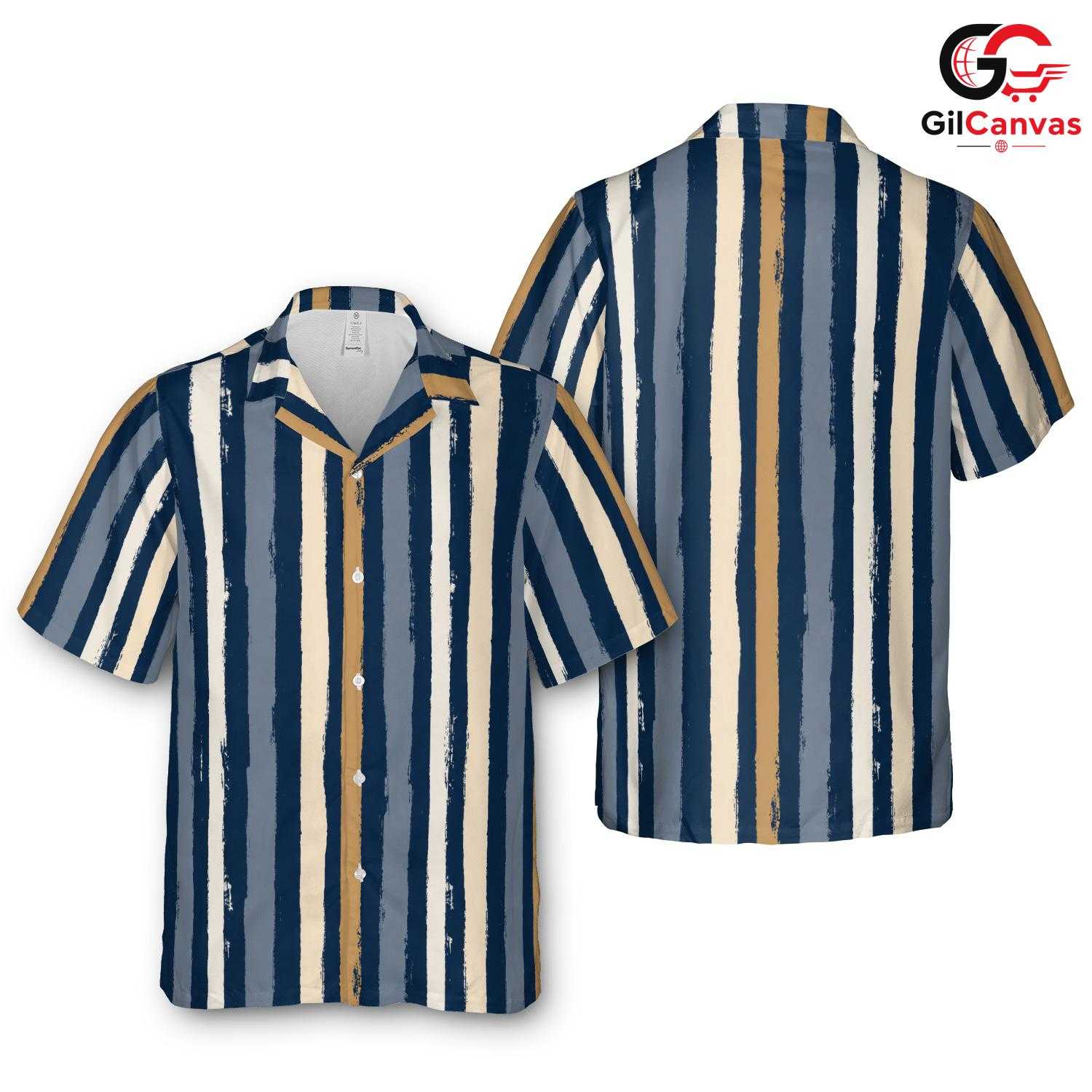 Striped Pattern Summer Beach Tee, Stylish Casual Mens Wear For Tropical Vacations