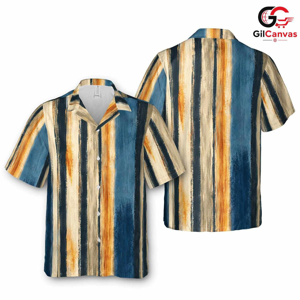 Striped Unisex Hawaiian Shirt, Ideal Casual Summer Beach Trips Pool Party
