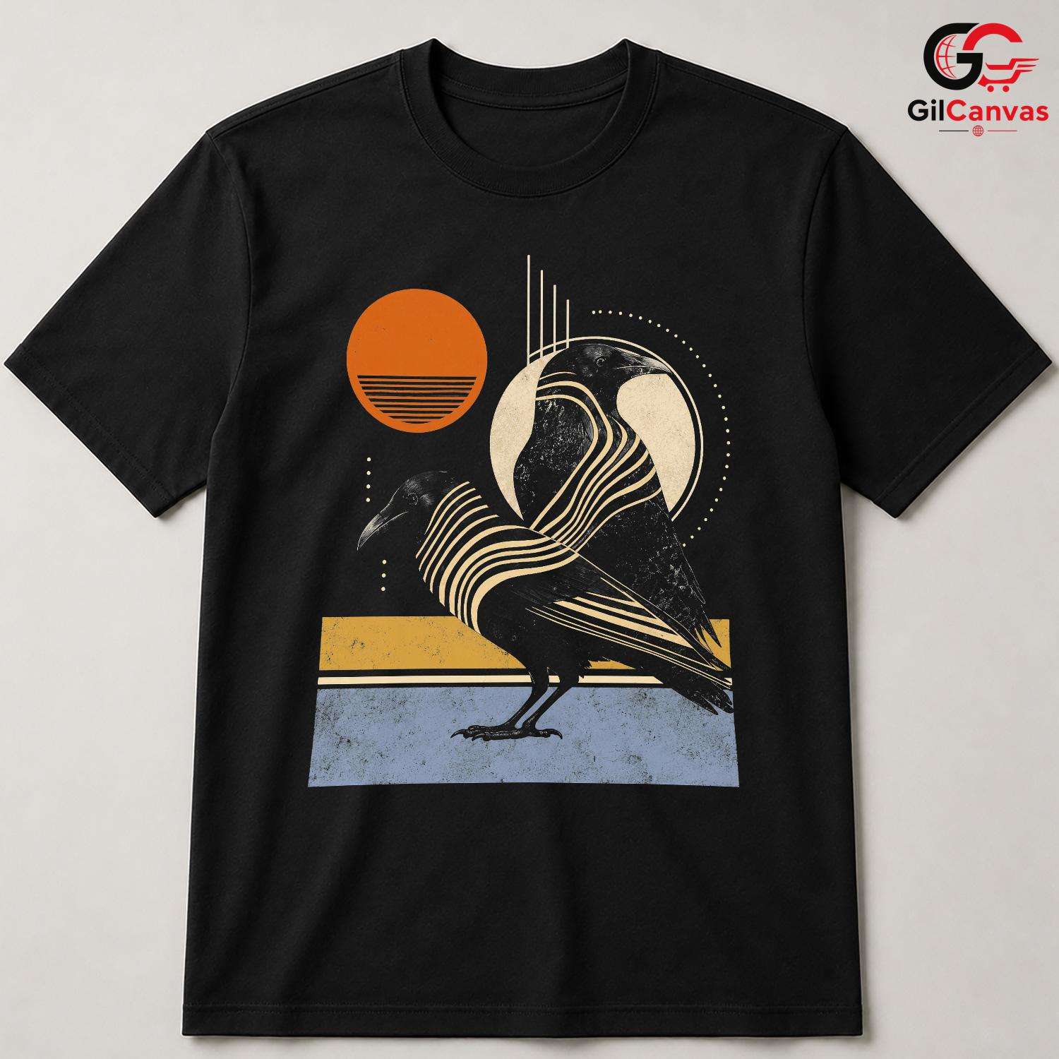 Stylish Spooky Raven T-Shirt Halloween Bird Graphic Unisex Casual Apparel Tee