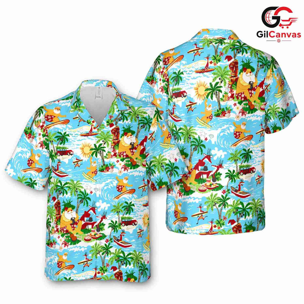 Summer Santa Claus Hawaiian Tee, Ideal Mens Fun Apparel Christmas In July