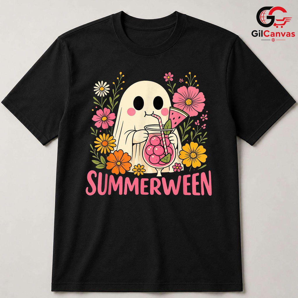 Summerween Floral Ghost Tee Shirt Unisex Funny Spooky Summer Gift For Women