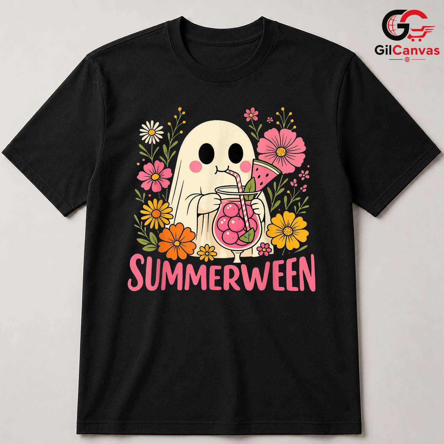 Summerween Floral Ghost Tee Shirt Unisex Funny Spooky Summer Gift For Women