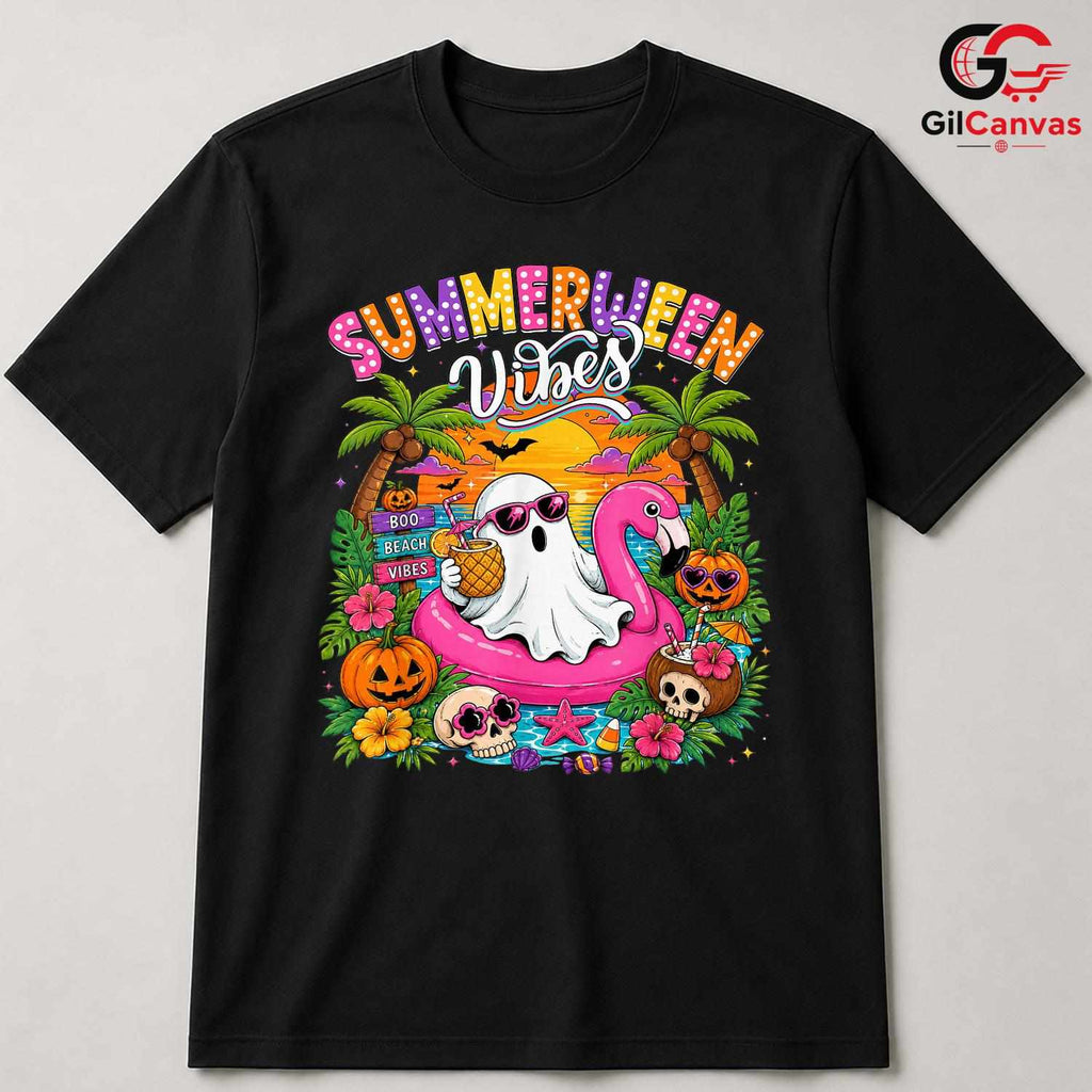 Summerween Vibes Ghost Tee Shirt Unisex Fun Halloween Gift For Kids And Adults