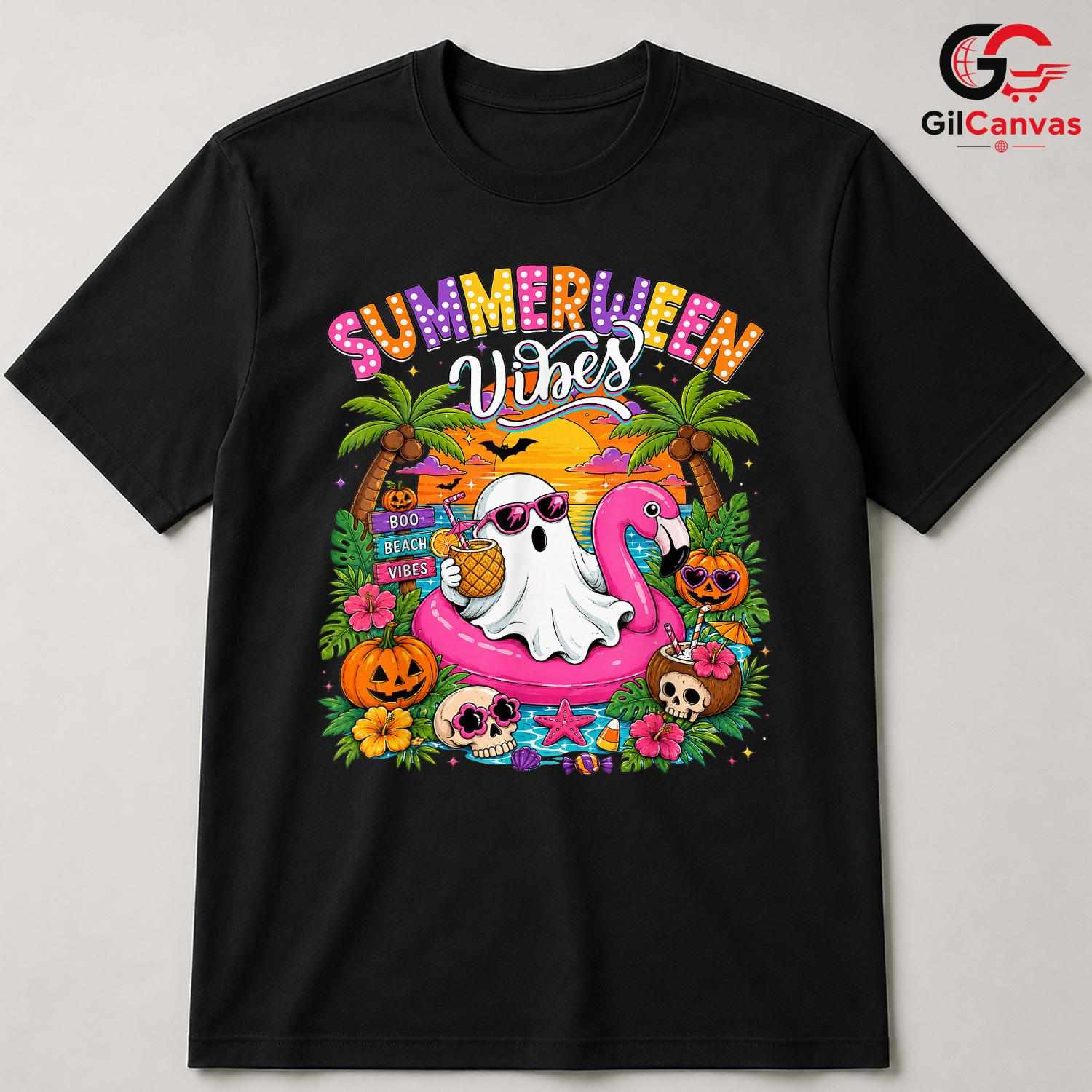 Summerween Vibes Ghost Tee Shirt Unisex Fun Halloween Gift For Kids And Adults