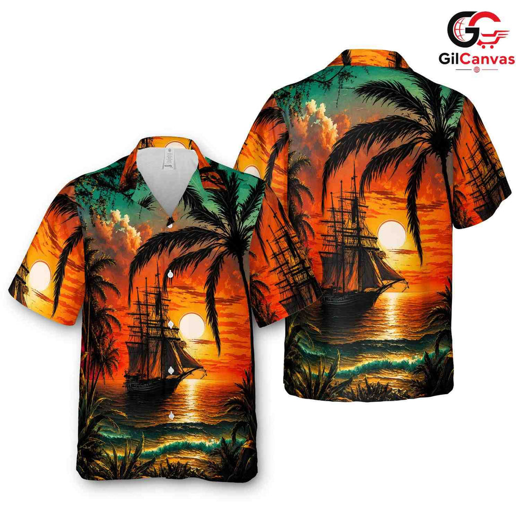 Sunset Sailboat Hawaiian Tee, Stylish Unisex Casual Wear Summer Outings