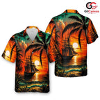 Sunset Sailboat Hawaiian Tee, Stylish Unisex Casual Wear Summer Outings