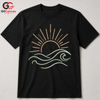 Sunset Waves Beach T-Shirt Summer Fun Vacation Casual Wear Unisex Graphic Tee