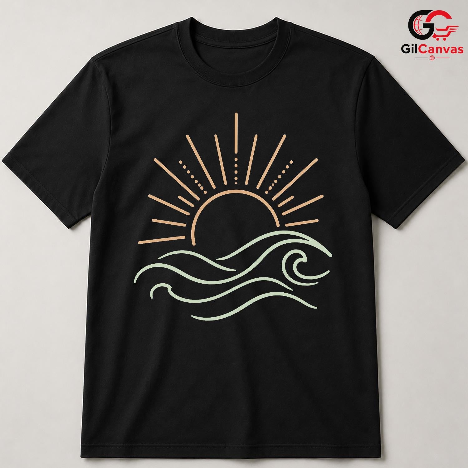 Sunset Waves Beach T-Shirt Summer Fun Vacation Casual Wear Unisex Graphic Tee