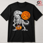 T-Rex Skeleton Pumpkin Tee Shirt Unisex Fun Spooky Halloween Gift Kids Adults