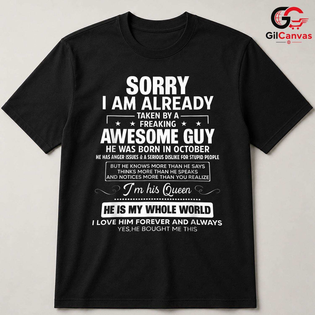 Taken By Awesome Guy T-Shirt Unisex Funny October Birthday Gift Idea For Her