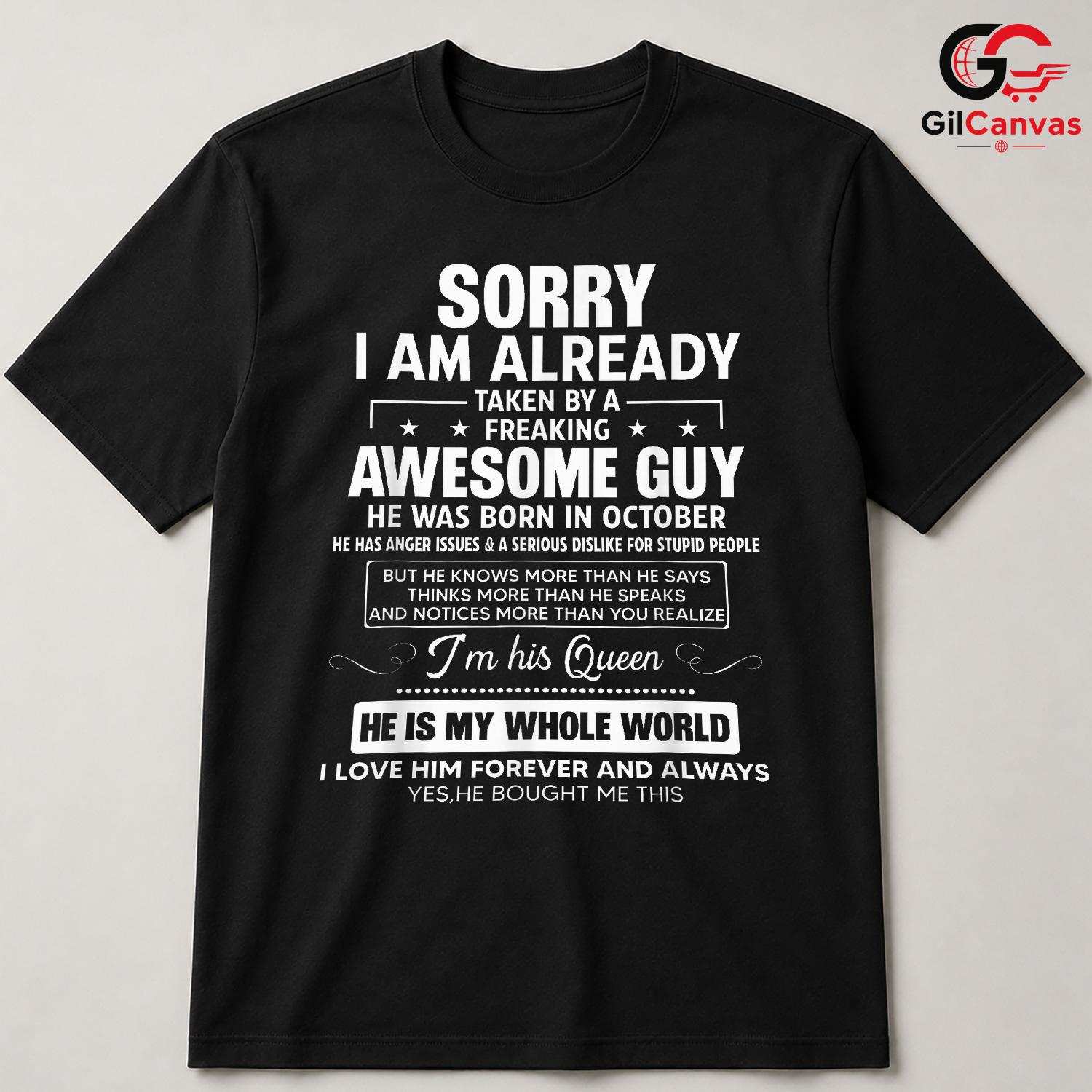 Taken By Awesome Guy T-Shirt Unisex Funny October Birthday Gift Idea For Her