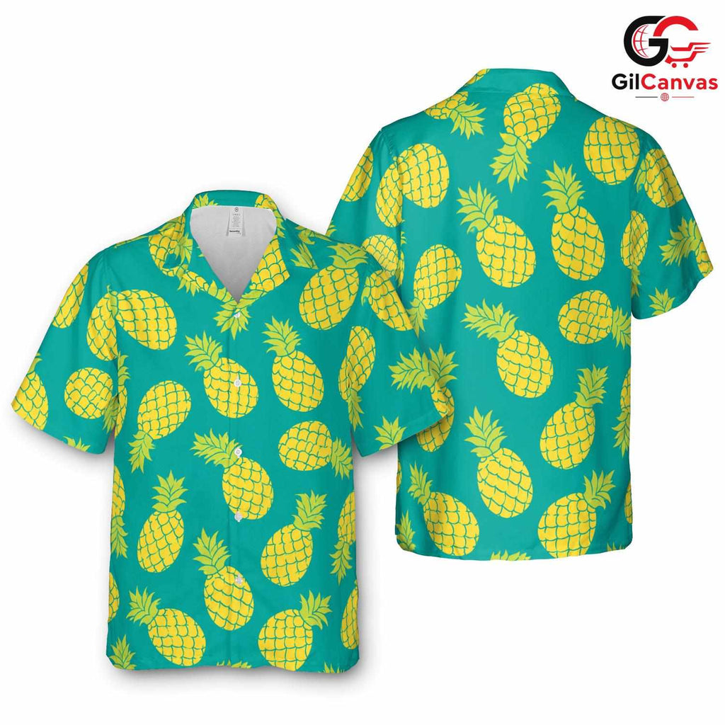 Teal Yellow Pineapple Shirt, Unisex Tropical Beach Outfit Summer Vacation
