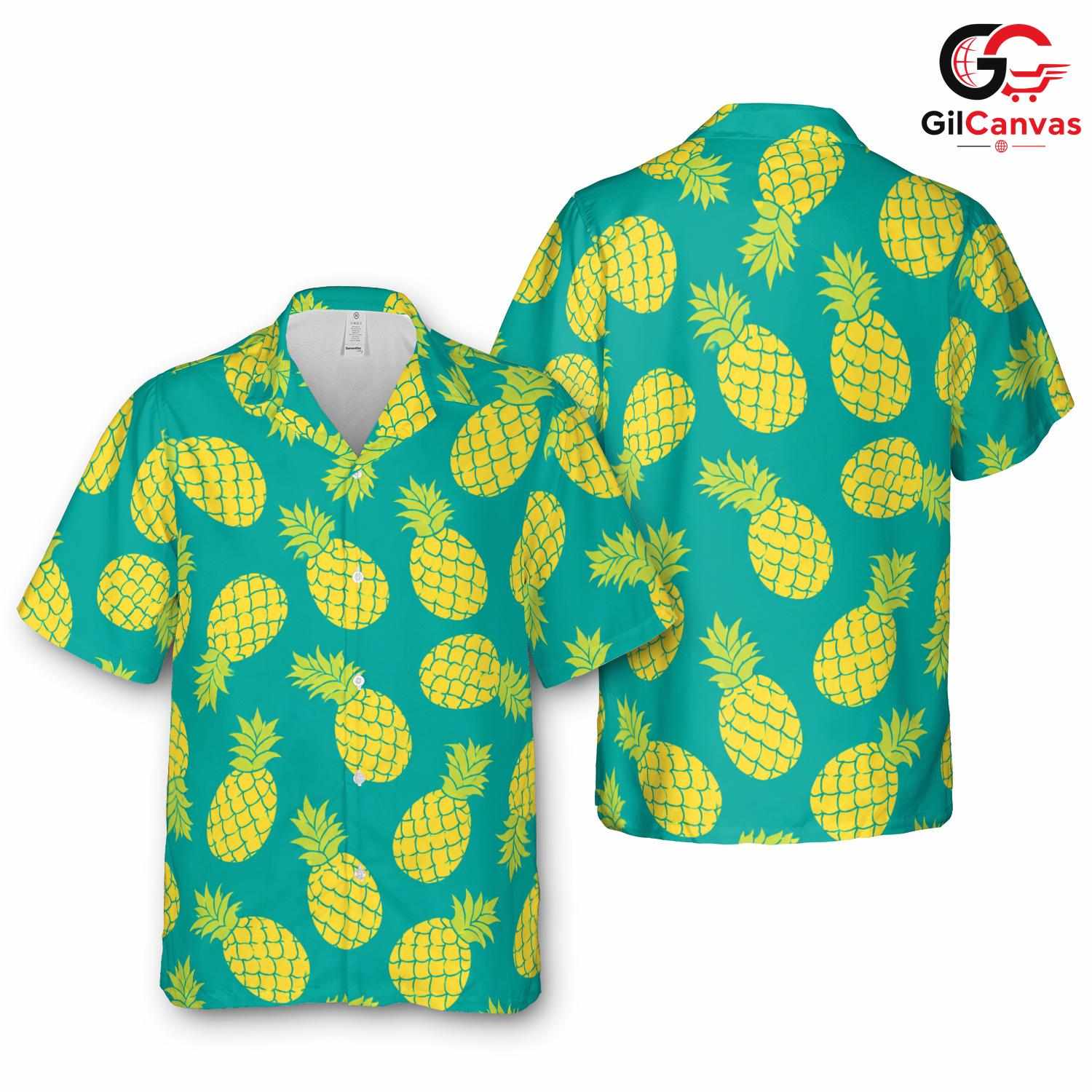 Teal Yellow Pineapple Shirt, Unisex Tropical Beach Outfit Summer Vacation