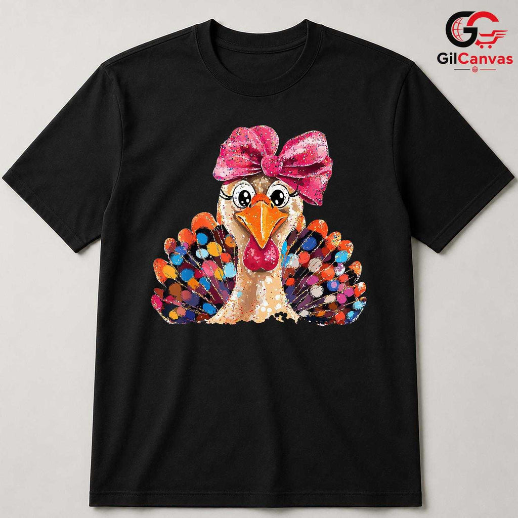 Thanksgiving Turkey Bow Shirt Unisex Colorful Fall Gift For Kids And Youth