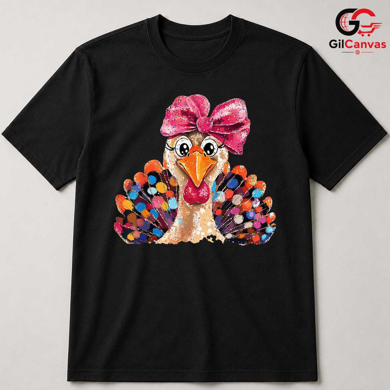 Thanksgiving Turkey Bow Shirt Unisex Colorful Fall Gift For Kids And Youth