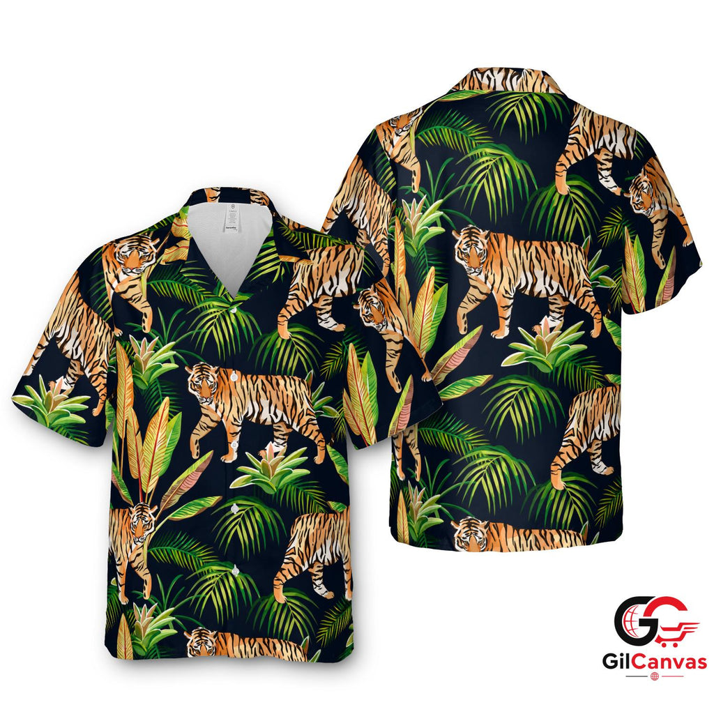 Tiger Pattern Hawaiian Shirt For Summer Vacation Perfect Men Tropical Vibe