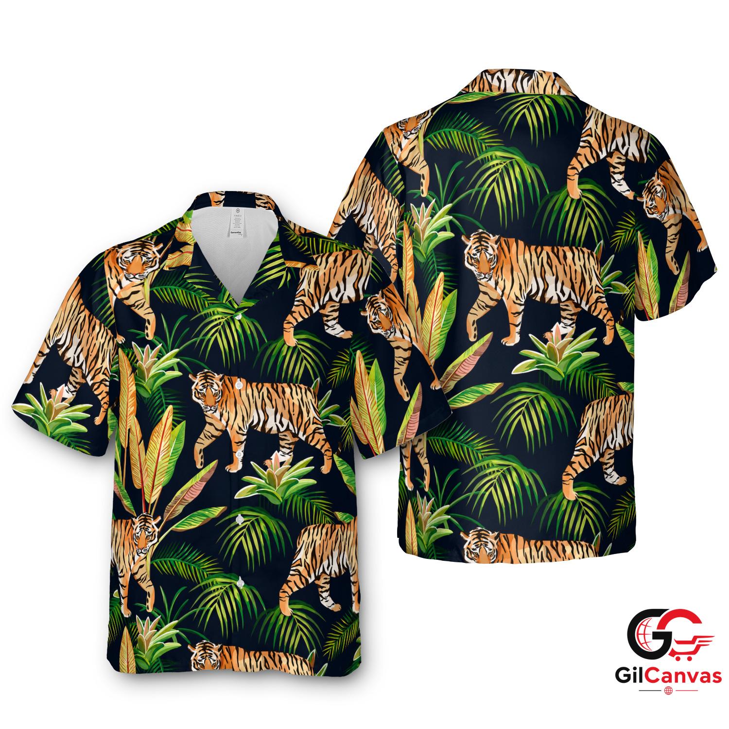 Tiger Pattern Hawaiian Shirt For Summer Vacation Perfect Men Tropical Vibe