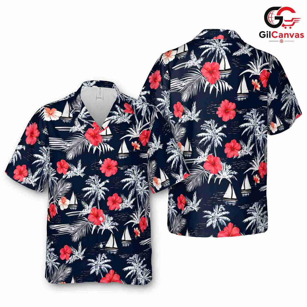 Tropical Flower Hawaiian Shirt, Beautiful Unisex Floral Beach Wear Vacation