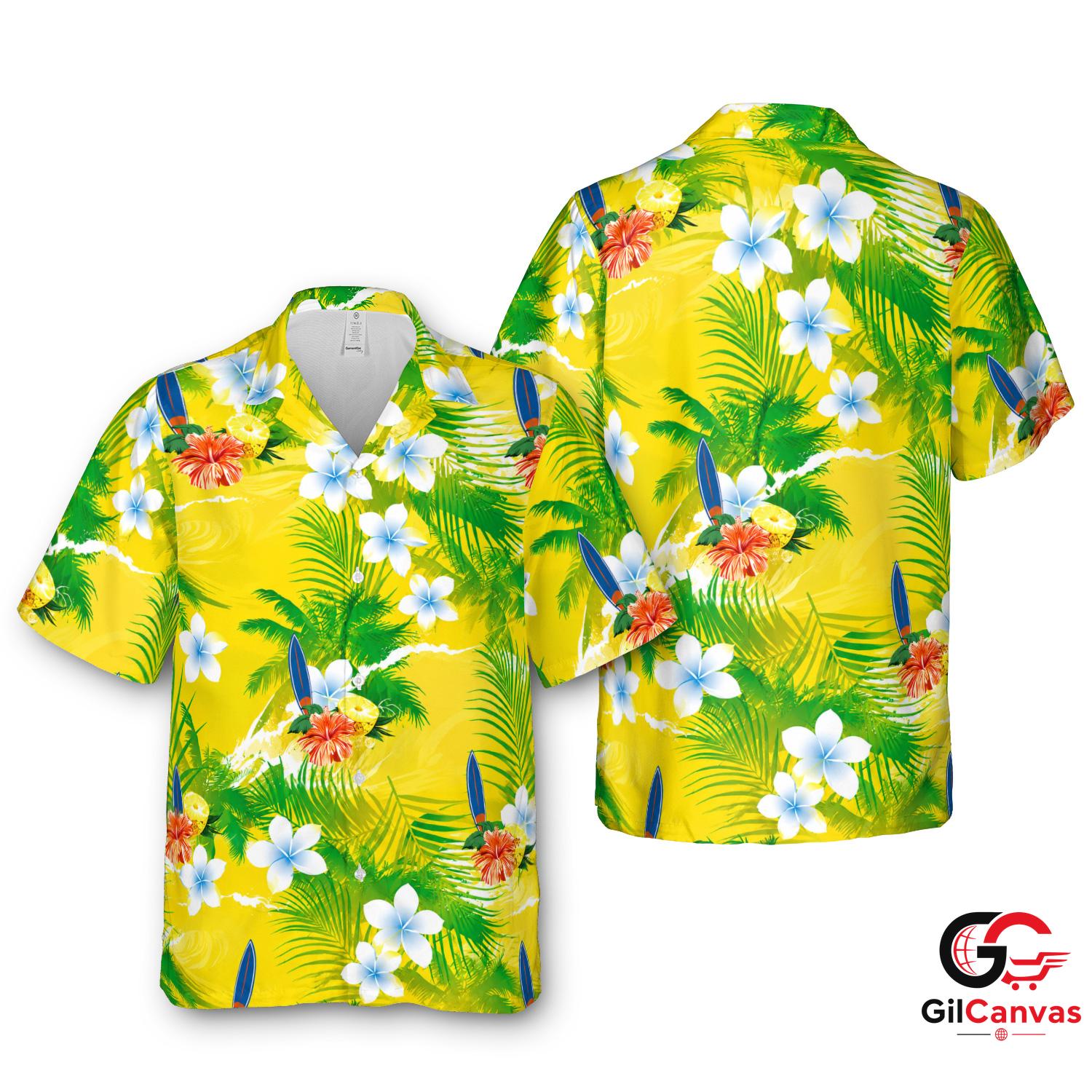 Tropical Flower Hawaiian Shirt For Summer Vacation Men Beachwear Surf Style