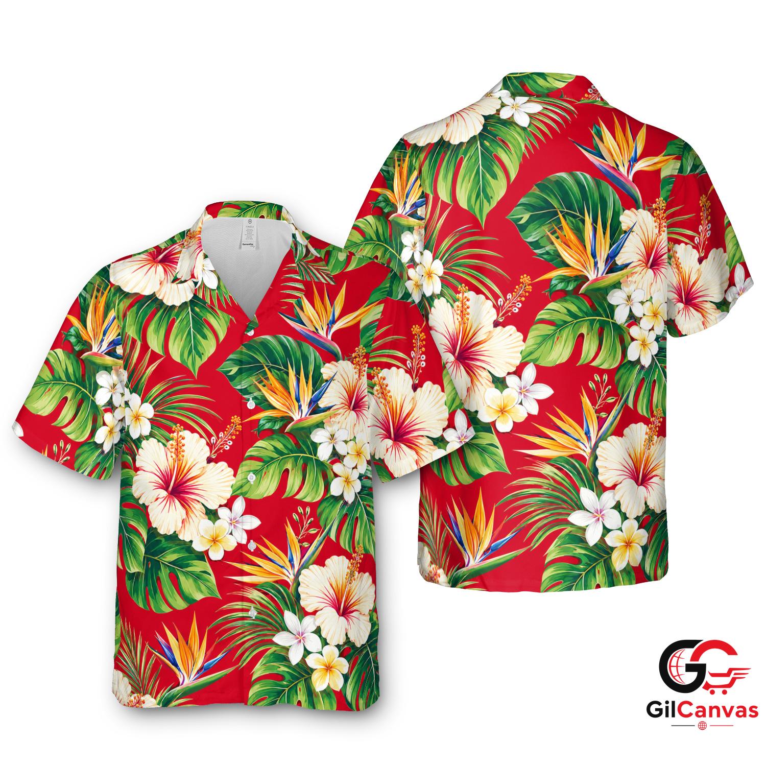 Tropical Flower Hawaiian Shirt For Unisex Summer Beachwear Floral Vacation Fit