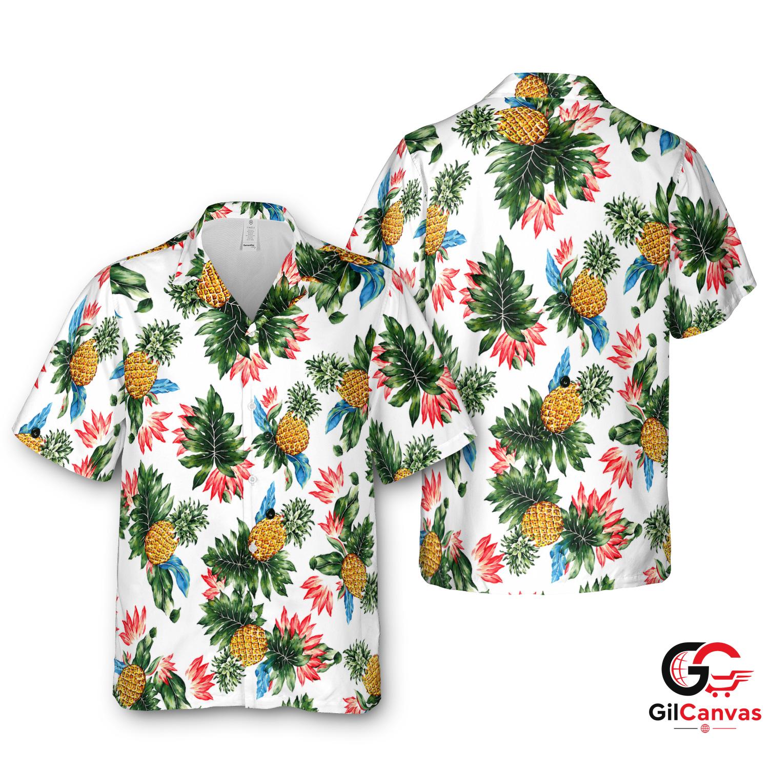 Tropical Pineapple Hawaiian Tee Perfect Men Summer Vacation Tropical Style Fit