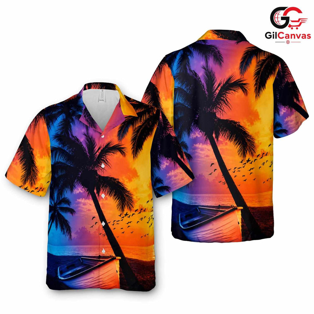 Tropical Sunset Hawaiian Tee, Perfect Men Summer Beach Party Casual Style