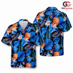 Vibrant Blue Pineapple Shirt Men, Cool Resort Party Wear For Beach Vacations