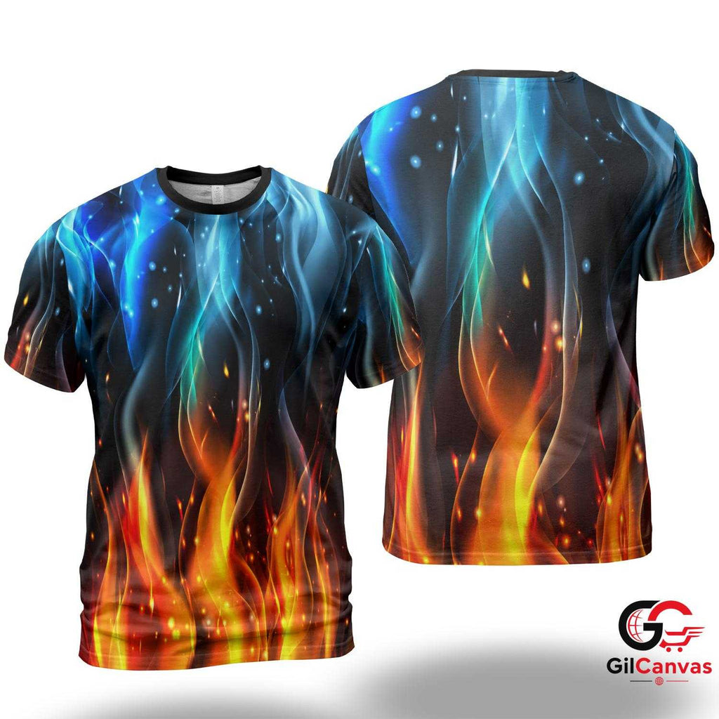 Vibrant Fire Art 3D T-Shirt, Cool Unisex Flames Graphic Tee For Summer Events