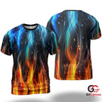Vibrant Fire Art 3D T-Shirt, Cool Unisex Flames Graphic Tee For Summer Events