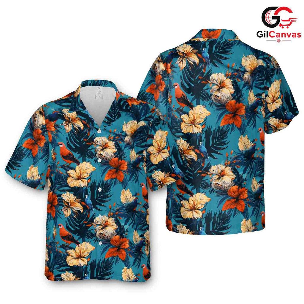 Vibrant Floral Hawaiian Shirt, Tropical Beach Vacation Unisex Summer Style