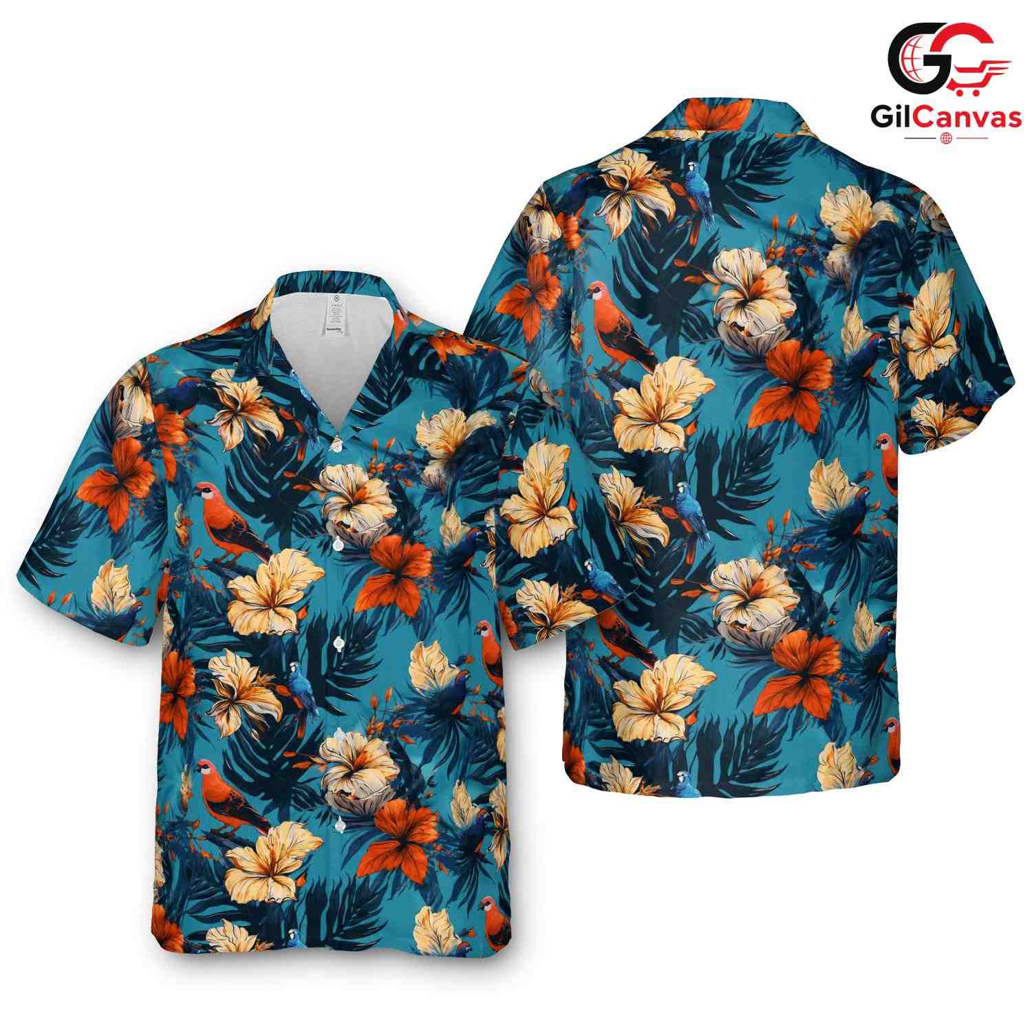 Vibrant Floral Hawaiian Shirt, Tropical Beach Vacation Unisex Summer Style