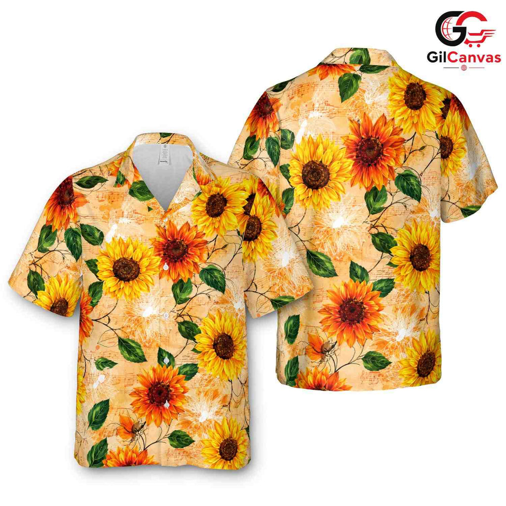 Vibrant Sunflower Floral Shirt, Unisex Tropical Beach Wear For Summer Season