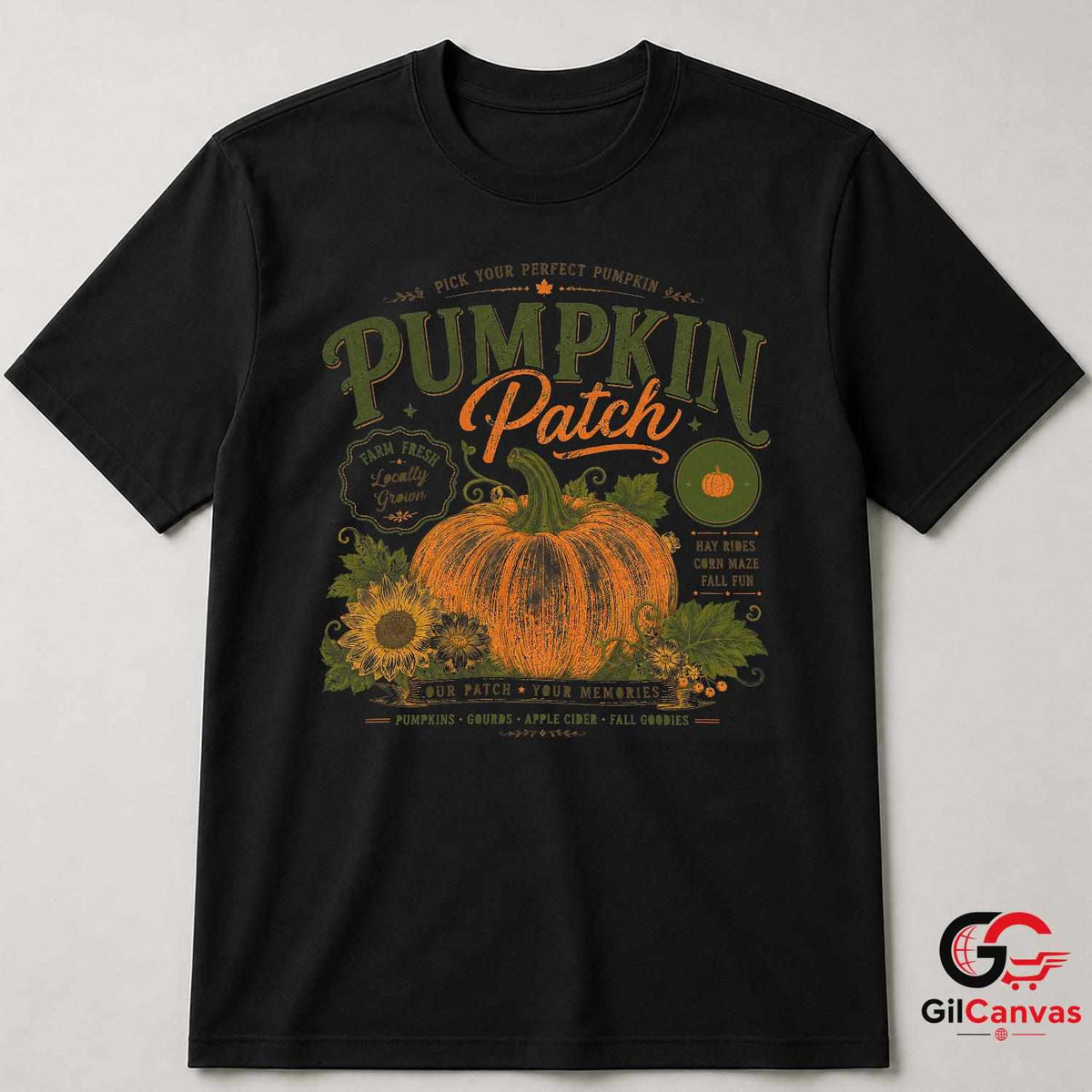 Vintage Autumn Pumpkin Patch T-Shirt Fall Harvest Farm Unisex Graphic Apparel Tee