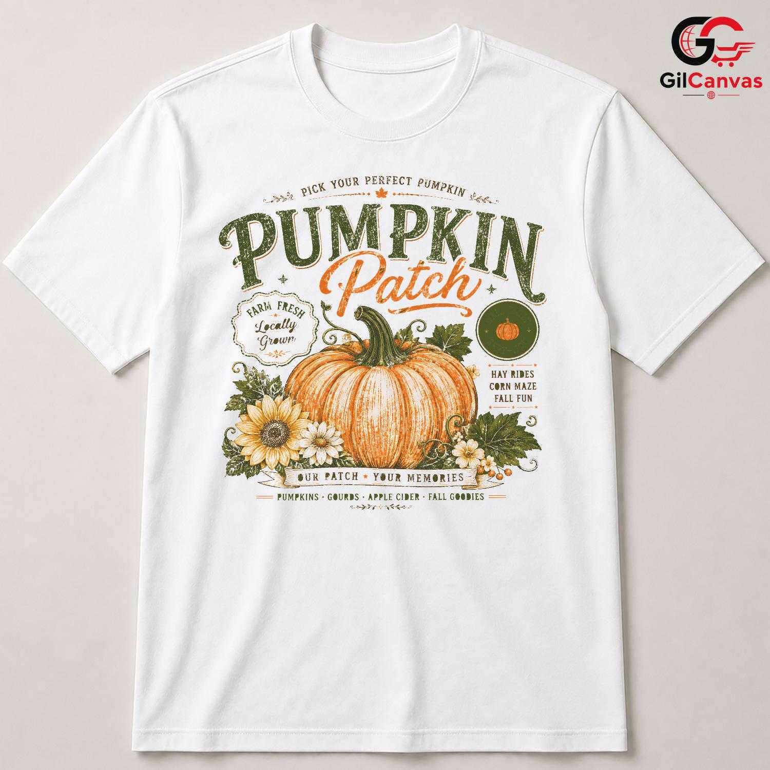Vintage Autumn Pumpkin Patch T-Shirt Fall Harvest Farm Unisex Graphic Apparel Tee