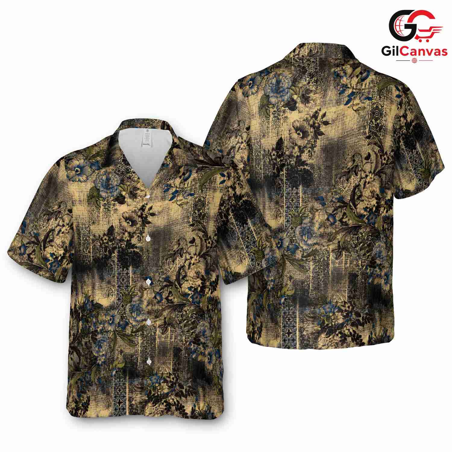 Vintage Blue Peony Grunge Shirt, Unisex Tropical Beach Summer Vacation Apparel