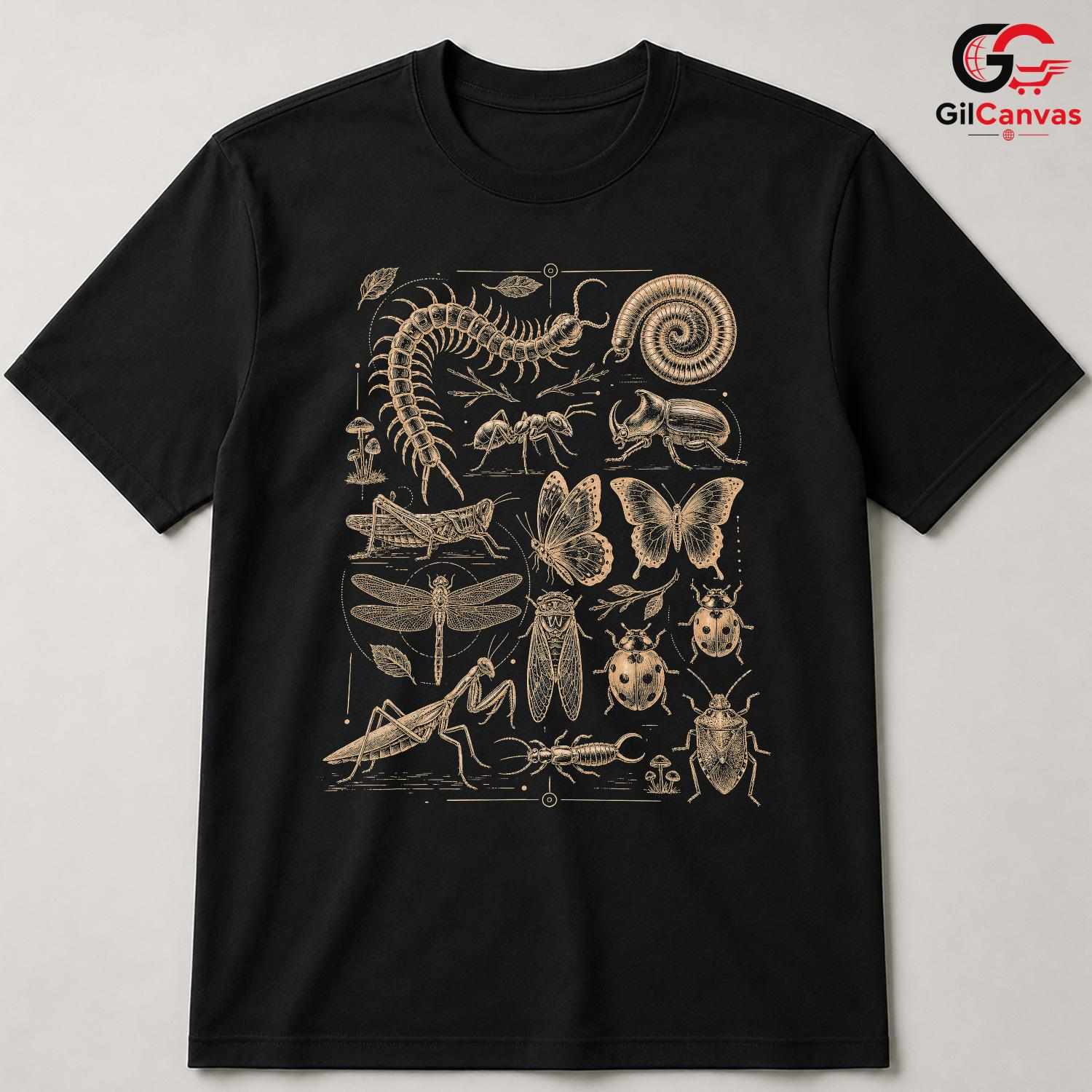 Vintage Insect Art Tee Shirt Butterfly Beetle Nature Lover Unisex Apparel