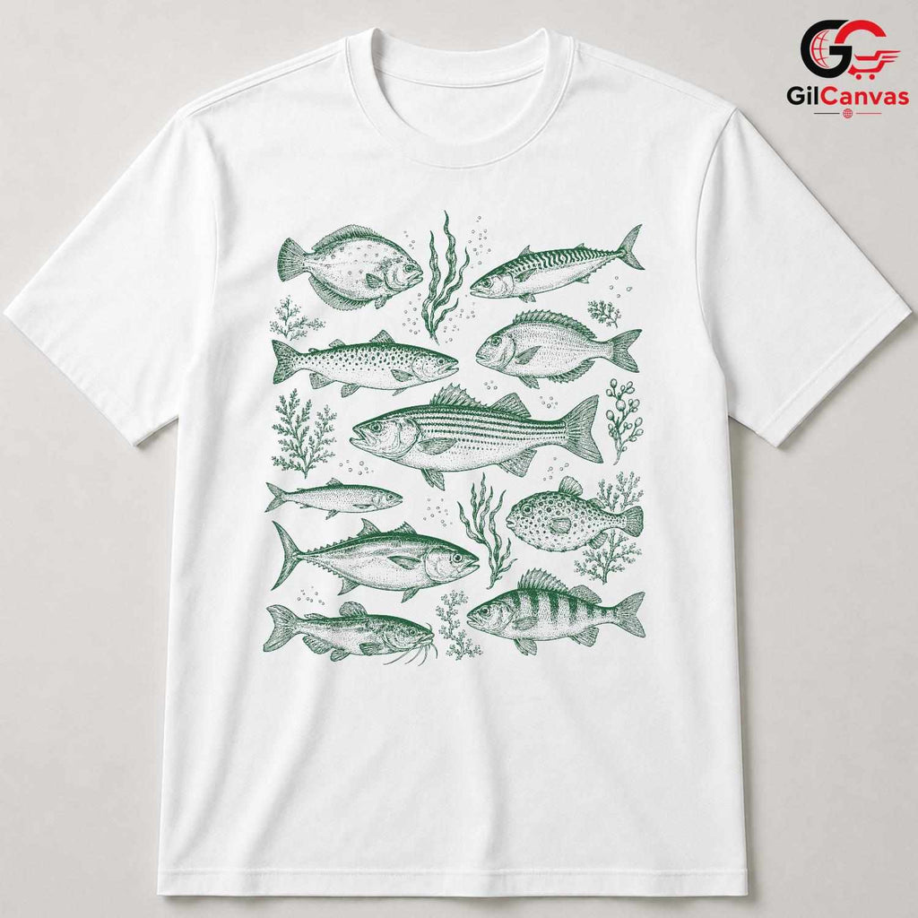 Vintage Marine Fish T-Shirt Detailed Ocean Angler Unisex Summer Fishing Apparel