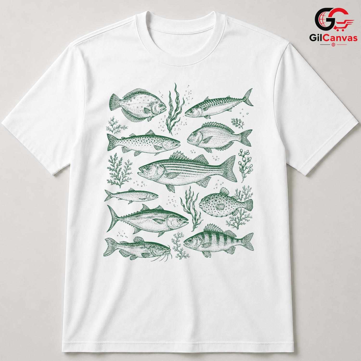 Vintage Marine Fish T-Shirt Detailed Ocean Angler Unisex Summer Fishing Apparel