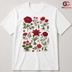 Vintage Red Floral T-Shirt Garden Party Stylish Wear Unisex Casual Apparel