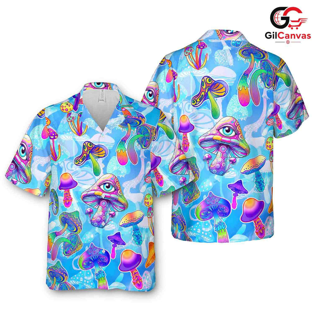 Vivid Trippy Mushroom Shirt, Unisex Fungi Festival Aloha Beach Wear Apparel