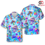 Vivid Trippy Mushroom Shirt, Unisex Fungi Festival Aloha Beach Wear Apparel