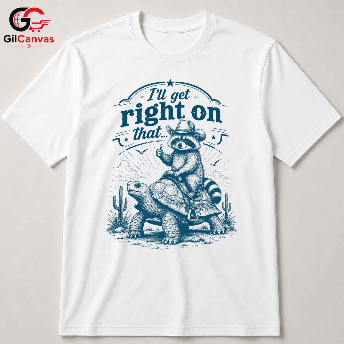 Western Cowboy Raccoon T-Shirt Men Women Animal Lover Casual Humorous Gift Tee