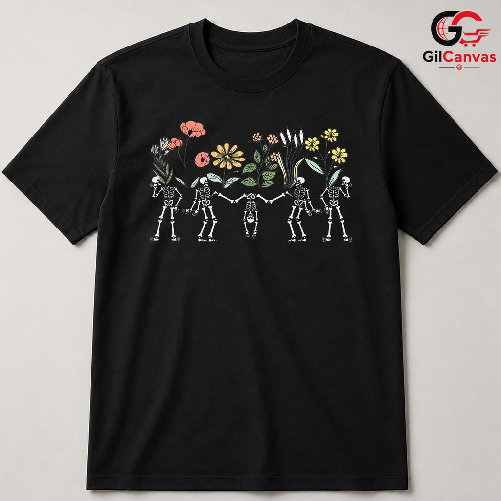 Whimsical Floral Skeleton T-Shirt Unisex Spooky Cute Day Of Dead Boho Gift