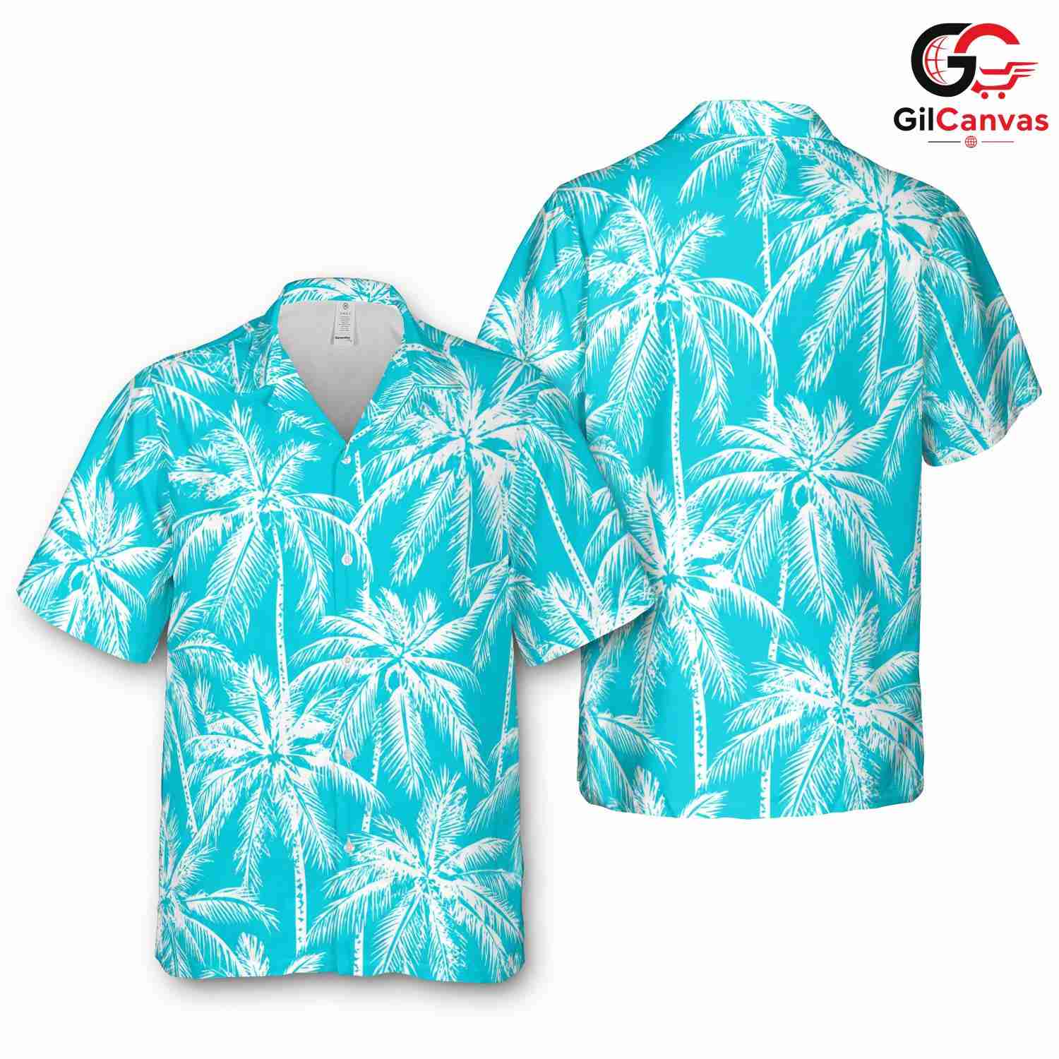 White Palm Print Teal Shirt, Unisex Island Style Resort Wear Summer Vacation