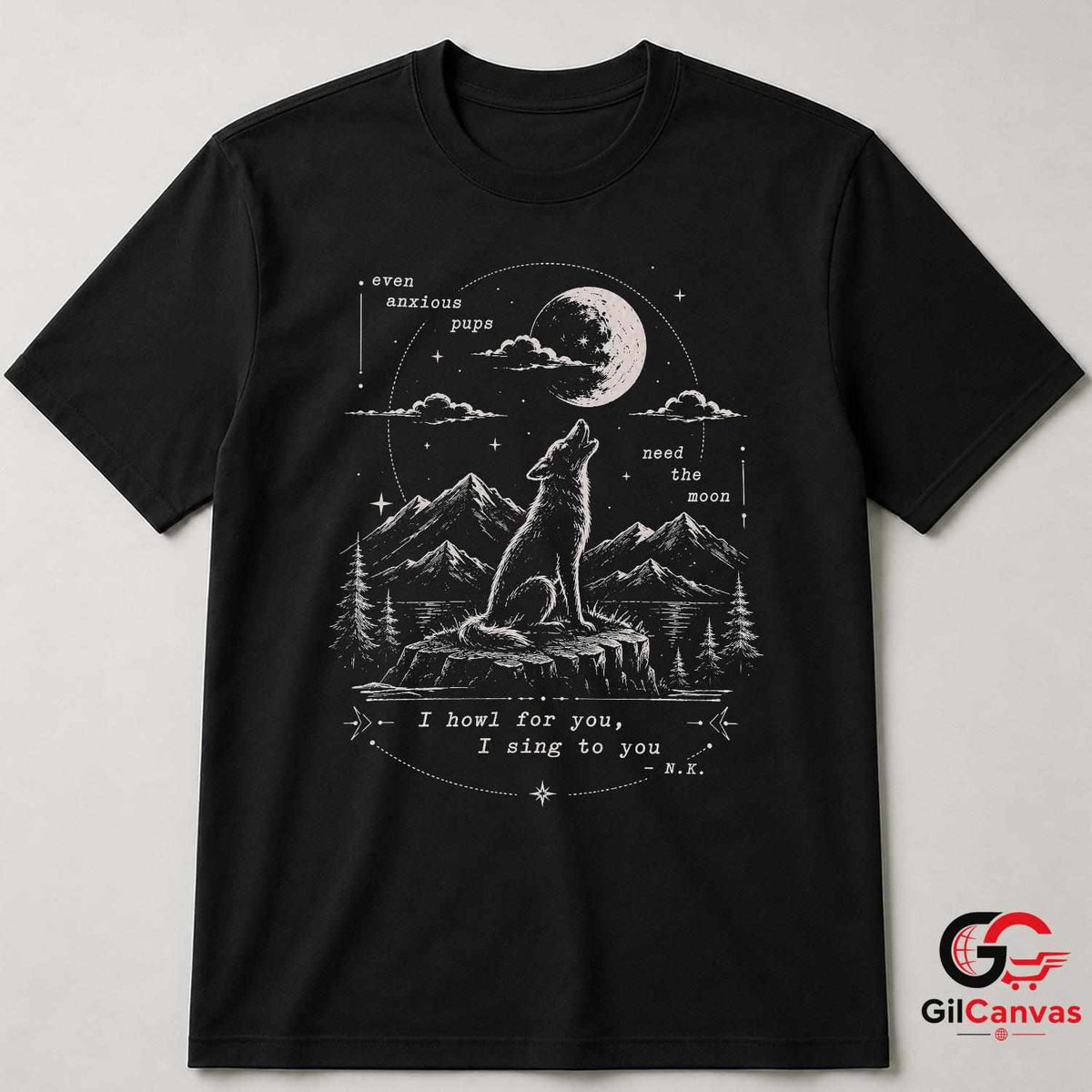 Wolf Howling Full Moon T-Shirt Celestial Wildlife Aesthetic Unisex Graphic Apparel