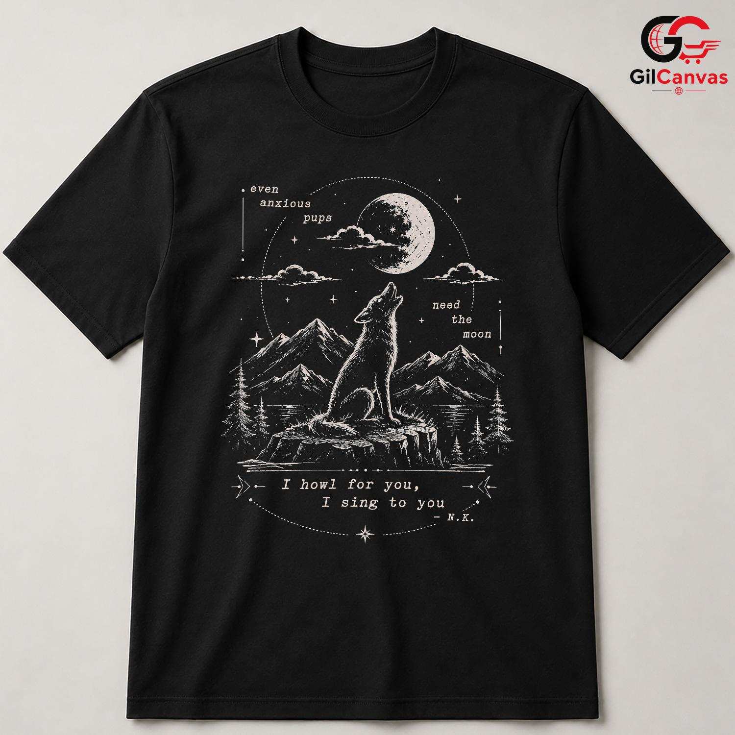 Wolf Howling Full Moon T-Shirt Celestial Wildlife Aesthetic Unisex Graphic Apparel