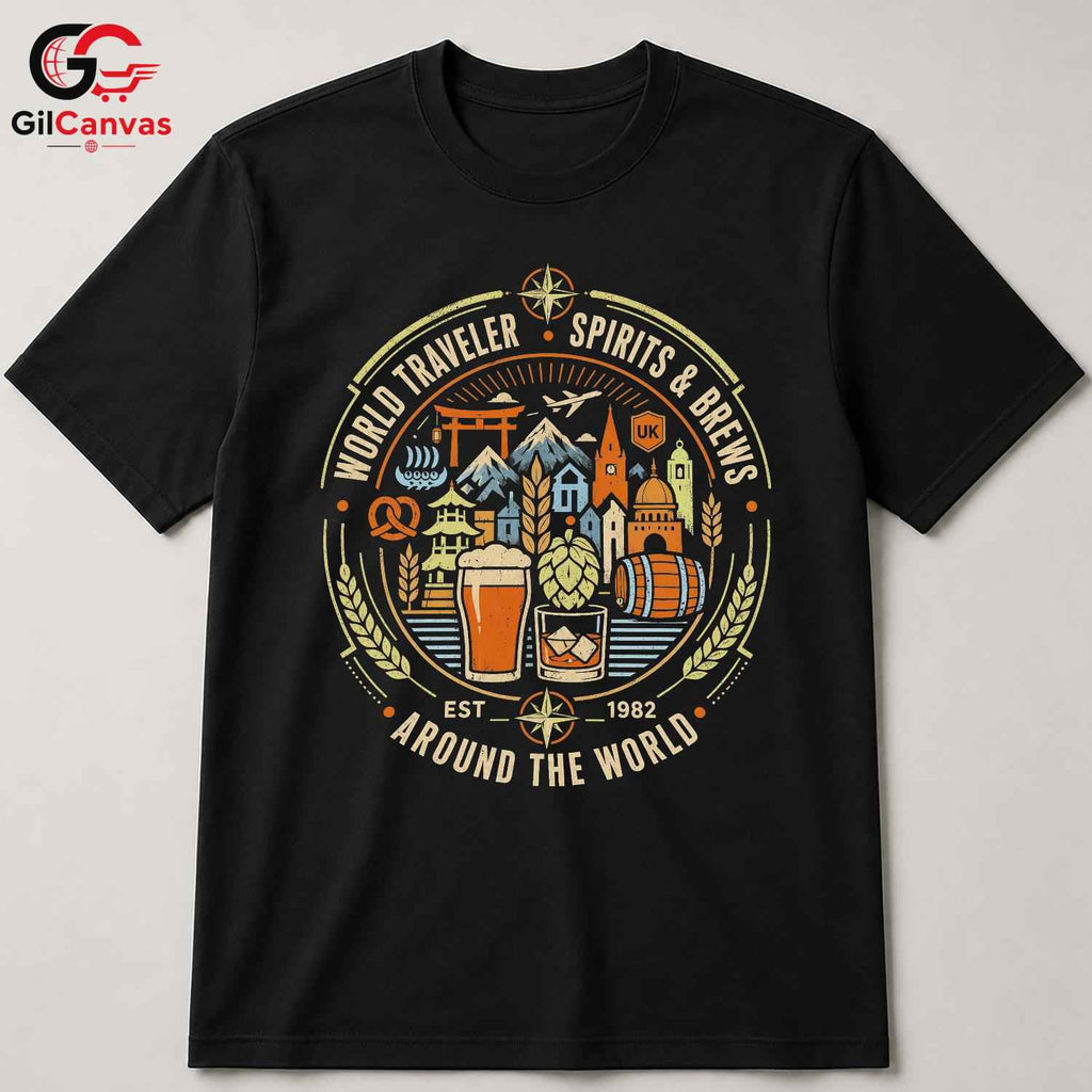 World Traveler Beer T-Shirt Unisex International Adventure Fun Graphic Apparel