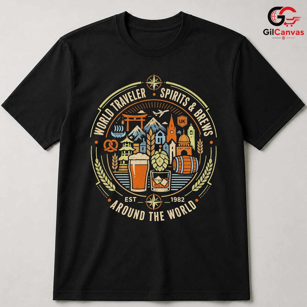 World Traveler Beer T-Shirt Unisex International Adventure Fun Graphic Apparel